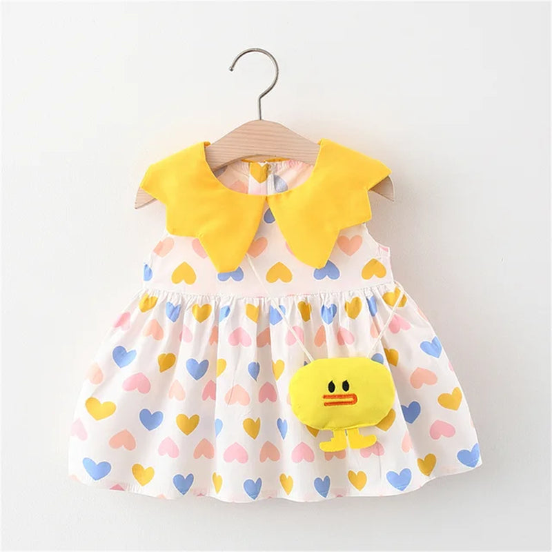 Summer Baby Cute Dress 2 Piece Set Girls' Printed Sleeveless Skirt+Cartoon Bag Toddler Comfortable Cotton Loose Fitting Clothes