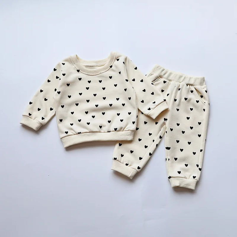 Baby Clothing Set Full Heart Kids Boys Hoodie Suit Toddler Girls Clothes Casual Clothing