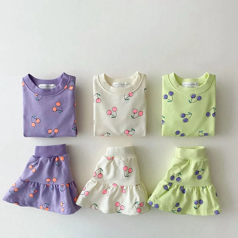 Children'S Summer Two-Piece Summer Children'S Suit Suit Toddler Short-Sleeved Skirt Baby Top Korean Suit Girl Bustle Skirt