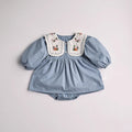 Spring Solid Pleated Baby Bodysuit Toddler Girls Princess Clothes Emboridery Big Collar Infant Clothing