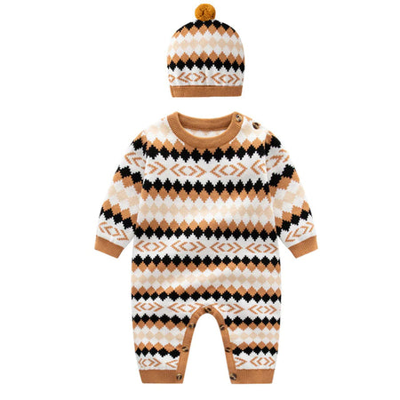 Baby Rompers Caps Clothes Sets Newborn Girl Boy Knitted Jumpsuits Outfits Autumn Winter Long Sleeve Toddler Infant Overalls 2Pcs