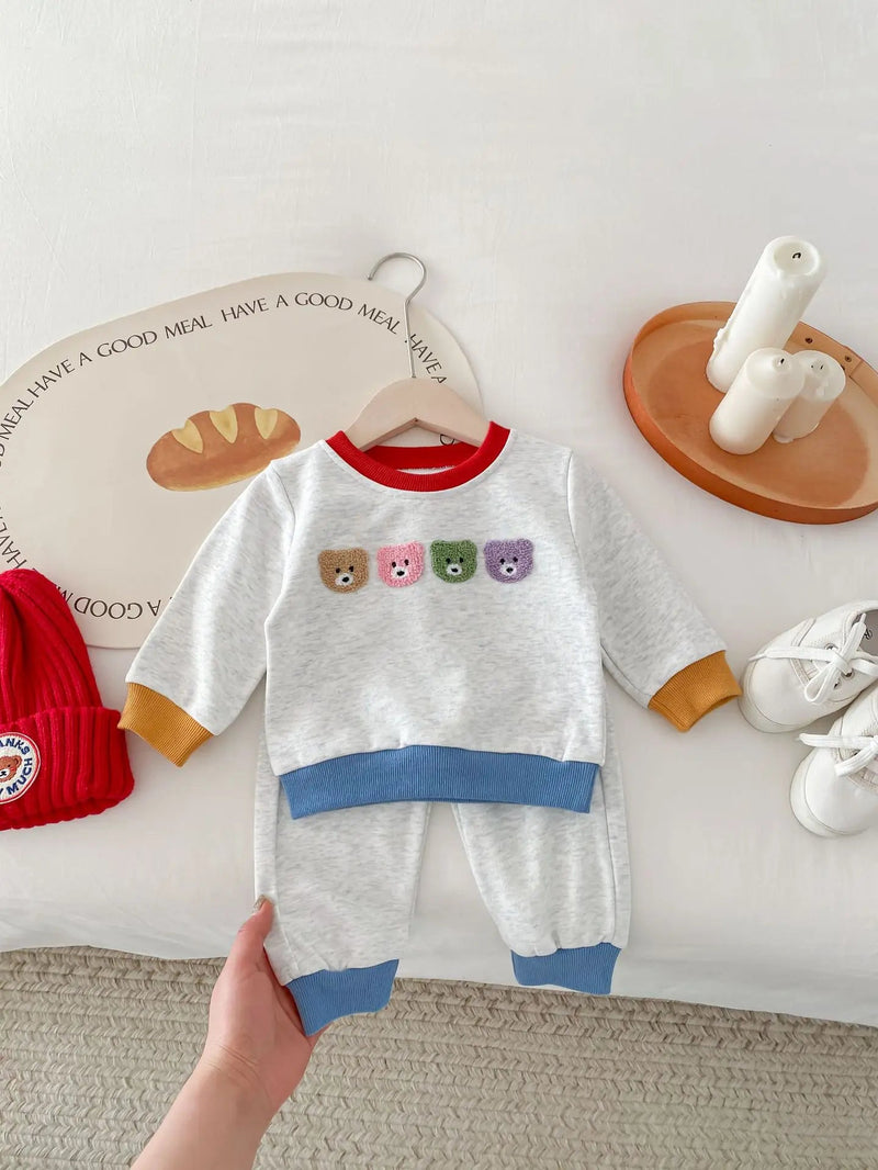 2024 Spring New Baby Cartoon Casual Set Infant Boy Girl Long Sleeve Bear Sweatshirt + Pants 2Pcs Suit Toddler Sports Outfits