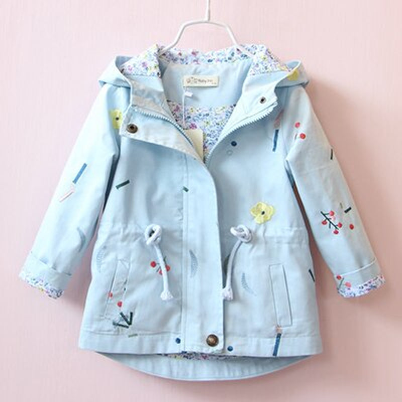 2021 Spring Autumn Girls Windbreaker Coat Jackets Baby Kids Flower Embroidery Hooded Outwear for Baby Kids Coats Jacket Clothing