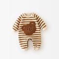 Baby Rompers Thicken Lining Boys Clothes Striped Girls Jumpsuits Bear Outfit