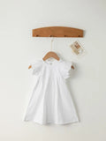 Baby Girls' Flying Sleeve Dress Tie-Back Overall Dress Cotton Kids Casual Clothes Summer 2024