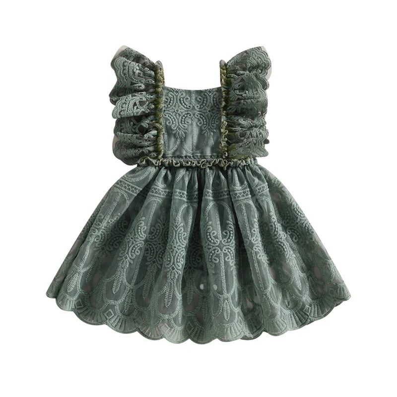 EWODOS Toddler Baby Girls Sweet A-Line Dress Summer Lace Jumpsuit Ruffles Sleeve Backless Solid Color Infant Bodysuit Dresses