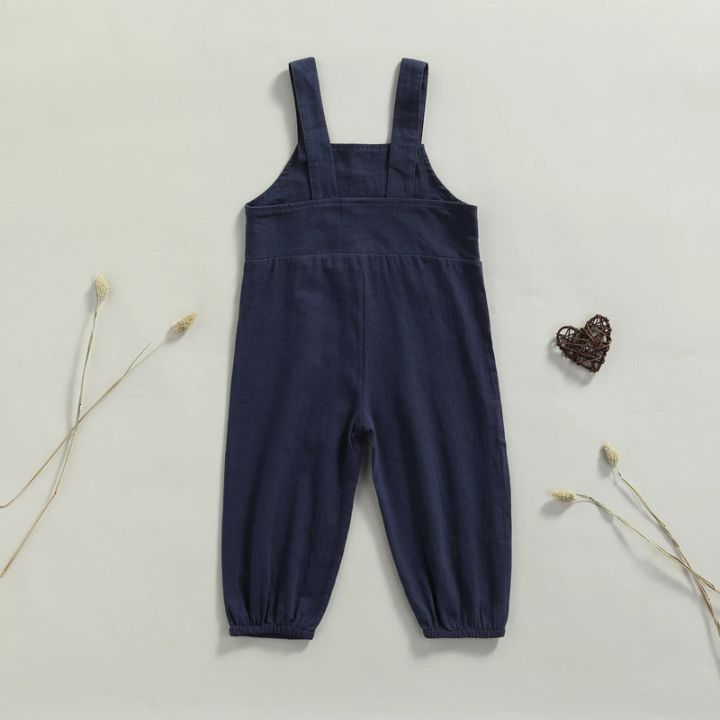 1-6Y Kids Suspender Pants Overalls Baby Boys Girls Clothes Solid Color Button Loose Bib Pants Children Romper Jumpsuits