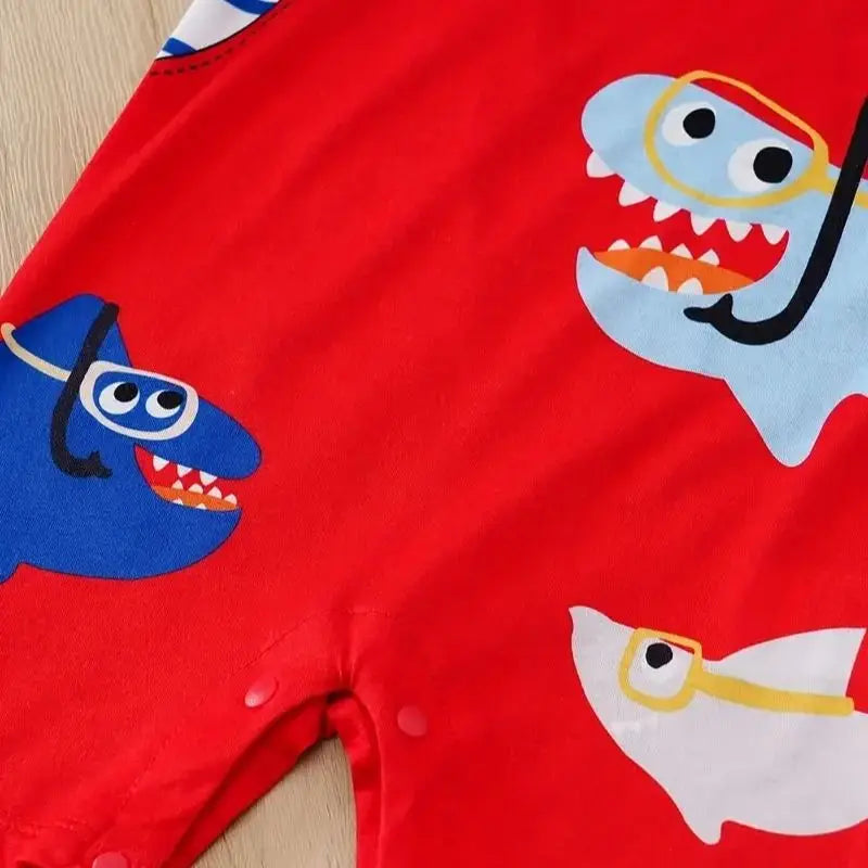 Summer Fashion Baby Jumpsuit Short Sleeved Fake Two-Piece Shark Baby Boy and Girl Jumpsuit