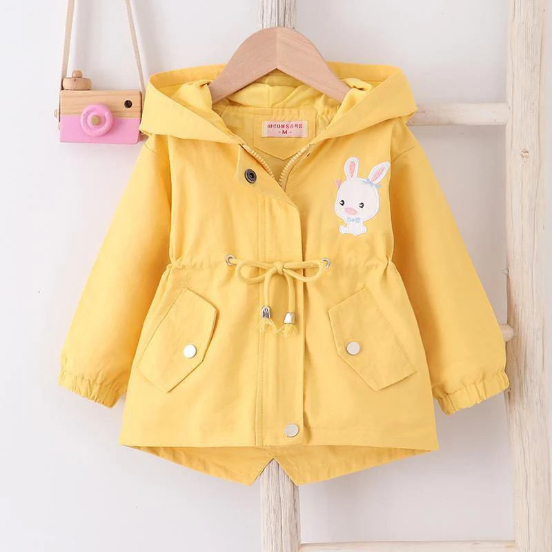 1-7 Years Baby Girls Jacket Spring and Autumn Casual Windbreaker Kids Outerwear Cute Rabbit Hooded Baby Coat Kids Clothes 2023