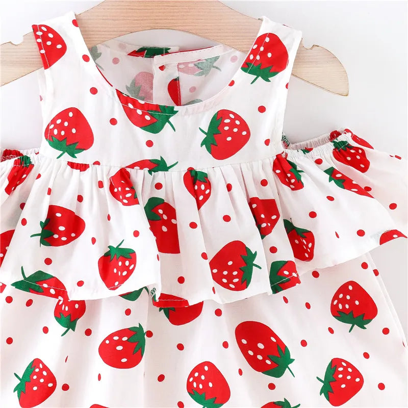 Strawberry Print off Shoulder Infant Dress Summer New Pattern Girl Baby Dress Cartoon Loose Girl Children'S Clothes