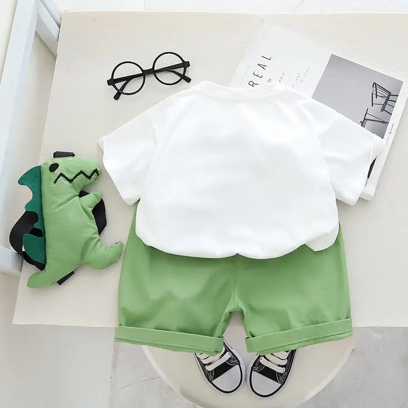 Summer Casual Newborn Baby Boys Toddler Big Dinosaure Short Sleeve Tops Pants 2Pcs/Set Cotton Kids Outfits Clothing