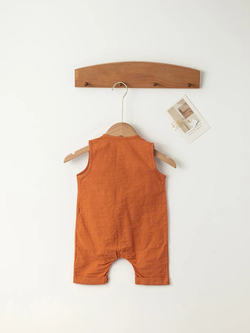 INS New Children'S Jumpsuit Cotton and Linen Solid Color Newborn Crawler Unisex Bodysuit Baby Diaper Cover