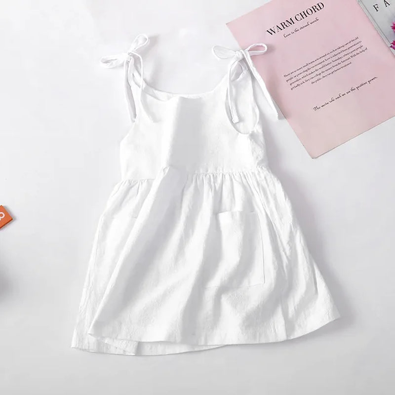 Children Girls Summer Casual Dress Solid Suspender with Pocket Cute Clothes for 2-6T Girls Princess Wedding Party Gift Costume