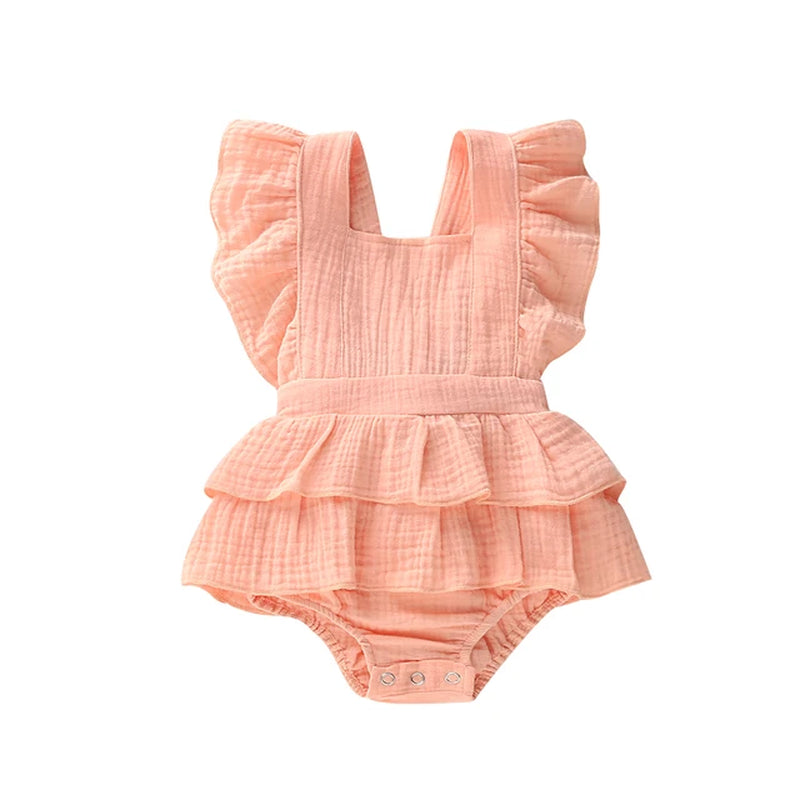 Summer Newborn Baby Girl Clothes Solid Color Sleeveless Ruffle Strap Romper Jumpsuit Toddler Cotton Outfit Sunsuit Clothes