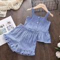 Girls Clothing Sets 2022 Summer Kids Clothes Floral Chiffon Halter+Embroidered Shorts Straw Children Clothing