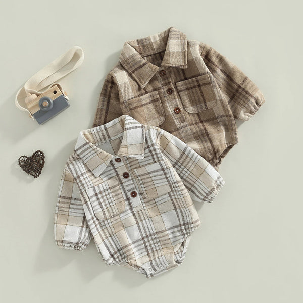 0-24M Christmas Newborn Infant Baby Boys Romper Plaid Print Jumpsuit Playsuit Autumn Spring Long Sleeve Toddler Clothes