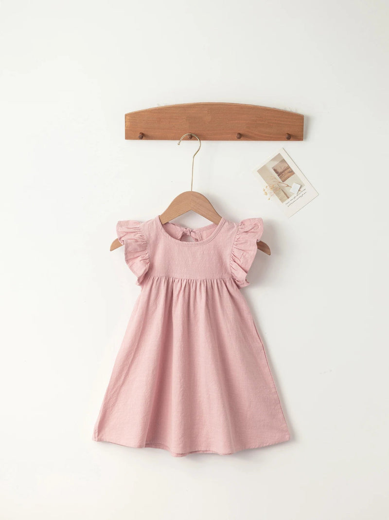 Baby Girls' Flying Sleeve Dress Tie-Back Overall Dress Cotton Kids Casual Clothes Summer 2024