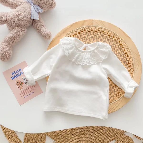 Newborn Baby Girls Baby Tee T-Shirt Spring and Autumn O-Neck Solid Cute Travel Sweet Long-Sleeved Korean Fashion Soft Casual