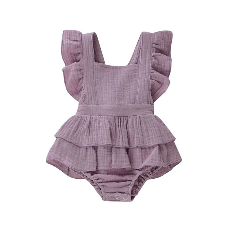 Summer Newborn Baby Girl Clothes Solid Color Sleeveless Ruffle Strap Romper Jumpsuit Toddler Cotton Outfit Sunsuit Clothes