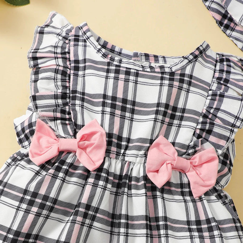 0-18Months Newborn Baby Girl Clothes Cute Plaid Design Summer Romper +Hat 2Pcs Suit Fashion Holiday Clothing for Toddler Girl