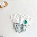 Girls Boys Cotton Smile Face Short Sleeve T-Shirt + Plaid Shorts Two-Pieces Suit Summer Baby Clothes Set