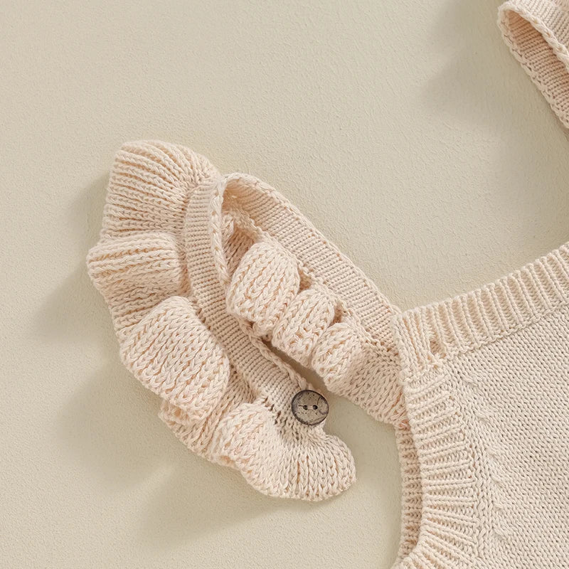 Infant Baby Girl Sleeveless Knit Romper Embroidery Floral Strappy Sweater Romper Bodysuit Pullover