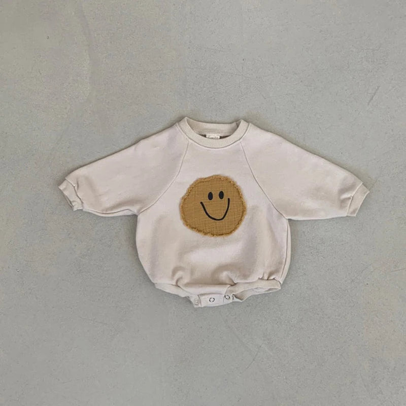 Baby Girls Boys Smiley Face Sweatshirt Romper Long Sleeve Romper Loose Cotton Infant Kids Hooded Body Bebe Fille Strampler Hot