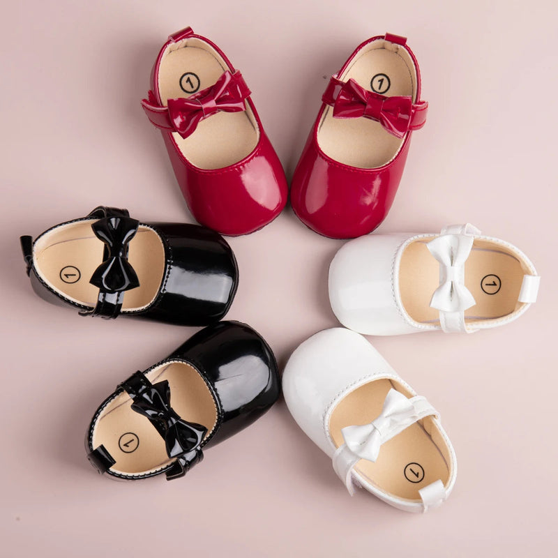 Newborn Baby Shoes Infant Girls Shoes PU Anti-Slip Bowknot Classic Princess Dress Shoes Toddler First Walker Crib Shoe