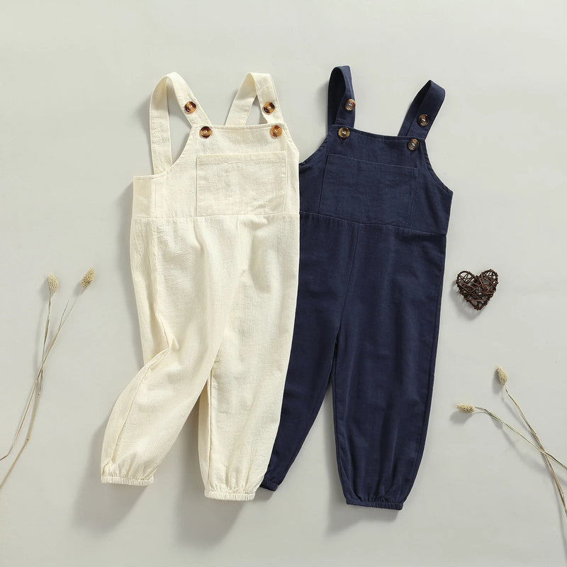 1-6Y Kids Suspender Pants Overalls Baby Boys Girls Clothes Solid Color Button Loose Bib Pants Children Romper Jumpsuits