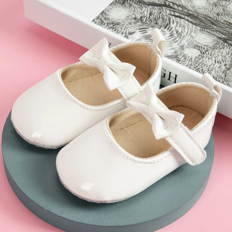 Newborn Baby Shoes Infant Girls Shoes PU Anti-Slip Bowknot Classic Princess Dress Shoes Toddler First Walker Crib Shoe