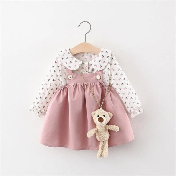 2023 Autumn Baby Girls Clothes Outfits Toddler Princess Flower T-Shirt+ Strap Dress Suits for Girls Clothing 1 Year Birthday Set